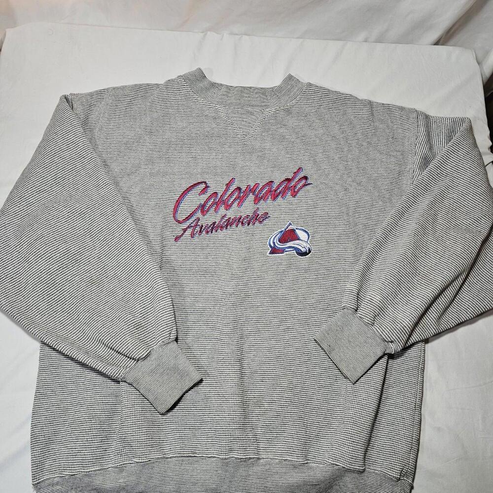 Colorado Avalanche Gray Striped Crewneck Sweatshirt